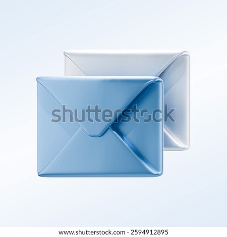 3D two glossy envelopes, one blue and one white, overlapping each other on a soft gradient background. The image symbolizes email communication, messaging, postal services, or digital correspondence.