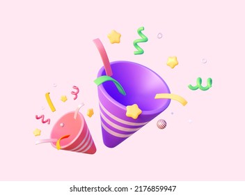 3D two  popper with confetti for party, birthday and new year. 3D rendering illustration - Powered by Shutterstock