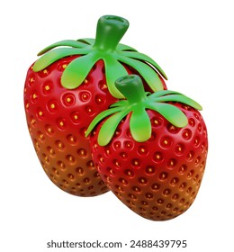 3d Two ripe red strawberries with fresh green leaves, perfect for food blogs, culinary designs, summerthemed graphics, and healthy lifestyle publications. - Powered by Shutterstock