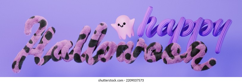 3d Typography. Furry Happy Halloween Banner. Rendering