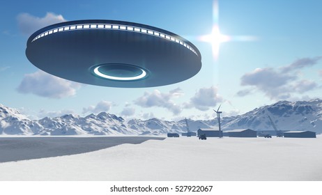 3d Ufo Over Industrial Zone Factory Stock Illustration 527922061 ...