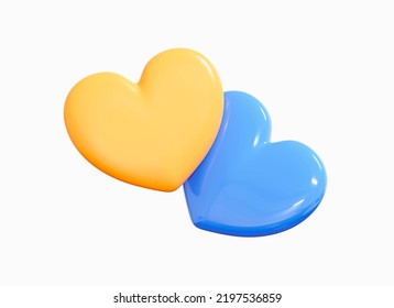 3D Ukraine flag Hearts. Stay with Ukraine. No war. Pray for peace. Help and support for Ukrainians. Cartoon creative design icon isolated on white background. Yellow and blue. 3D Rendering - Powered by Shutterstock