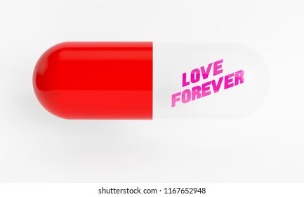 3D Unreal Love Forever Pill. Concepf Of Love Forever. 3D Rendering. 