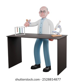 3D Urban Male. A male scientist stands behind a laboratory table holding a dropper in his left hand. Scientist Illustration - Powered by Shutterstock