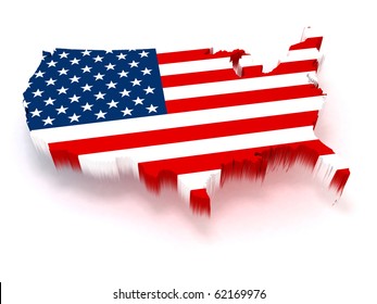 3D USA Map Covered With A Us Flag Texture