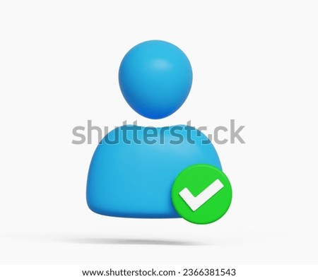 3D User verification icon. authentication symbol. Identity verification success. User profile with tick checkmark. 3d illustration