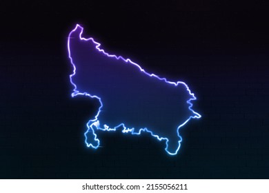 3d Uttar Pradesh Map Icon Neon Sign 