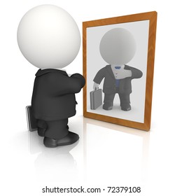 3D Vain Business Man Looking In The Mirror - Isolated