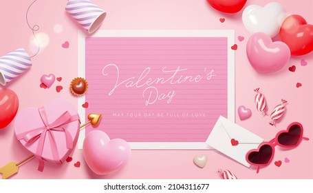 3d Valentine's Day love letter web background. Top view design. Concept of distance relationship. - Powered by Shutterstock