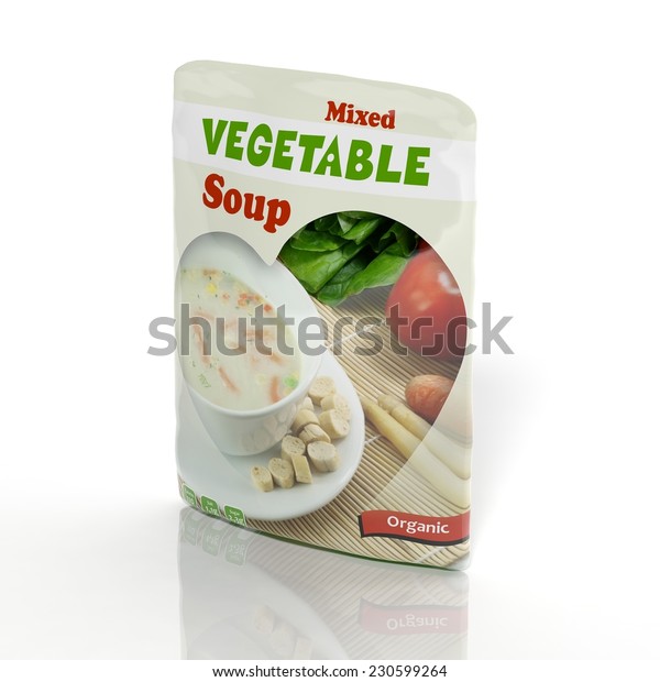 Download 3d Vegetable Soup Packet Isolated On Stock Illustration 230599264