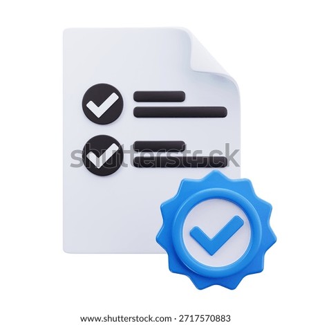 3D Verified Checklist Document Approval Icon