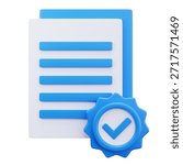 3D Verified Document File Approval Interface Icon