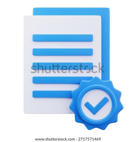 3D Verified Document File Approval Interface Icon