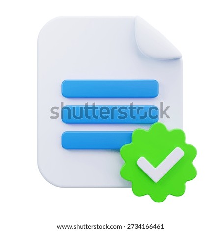 3D Verified File Document Approval Icon