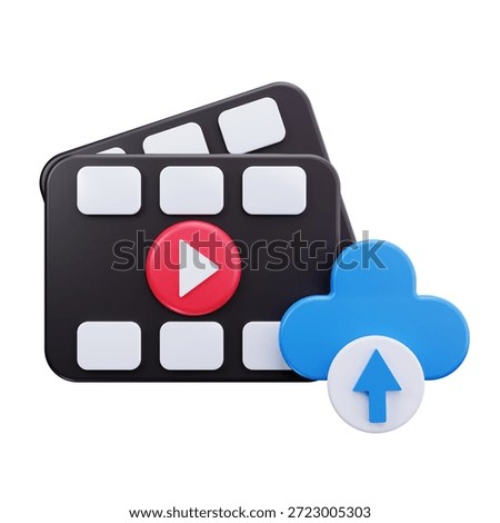 3D Video Upload Cloud Media Storage Icon