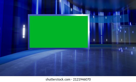 3D Virtual News Studio Green Screen Background. 3d Rendering