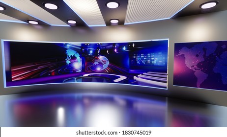 3D Virtual TV Studio News, 3d Illustration