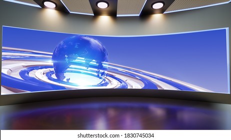 3D Virtual TV Studio News, 3d Illustration