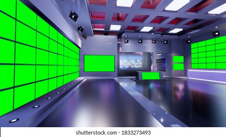 3D Virtual TV Studio News, 3d Illustration