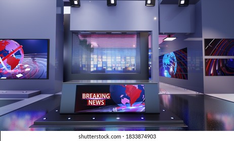 3D Virtual TV Studio News, 3d Illustration