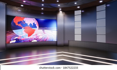 3D Virtual TV Studio News, 3d Illustration