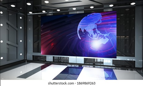 3D Virtual TV Studio News, 3d Illustration