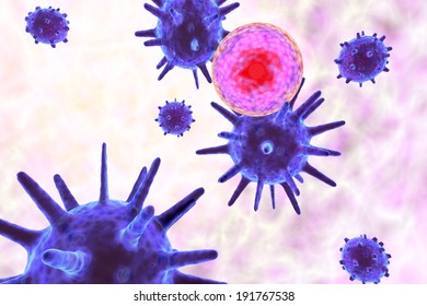 3d Virus Attacking Cell Microscopic View Stock Illustration 192566087 ...