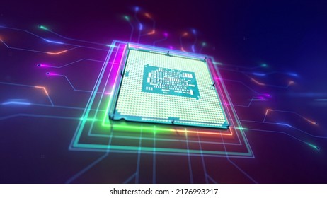 3D Visualization AI Processor Power. Computer Processor With Millions Of Connections And Signals. Technology Cpu Background.