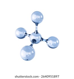 3D visualization of blue transparent molecular structure with connected atoms and bonds isolated on white background for scientific and educational purposes