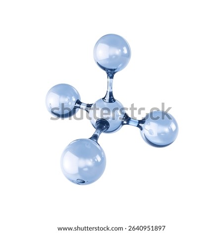 3D visualization of blue transparent molecular structure with connected atoms and bonds isolated on white background for scientific and educational purposes