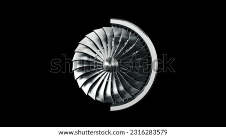 A 3D visualization of a jet engine isolated on a black background