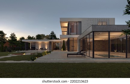 3D visualization of a luxury house with a unique facade. modern houses