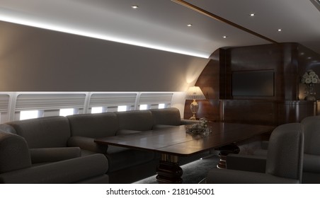 3d Visualization Of The VIP Cabin Of A Business Class Aircraft, 3d Render