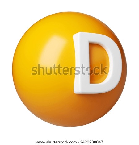 3D Vitamin D round sphere capsule orange golden pharmacy icon. Beauty nutrition skincare. Complex for product design. Medical and scientific concept. Isolated white background. 3D Illustration