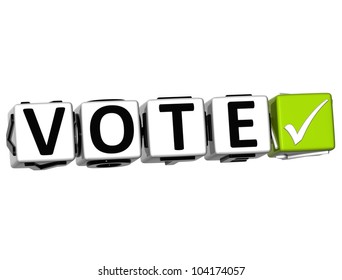 3D Vote Button Click Here Block Text Over White Background