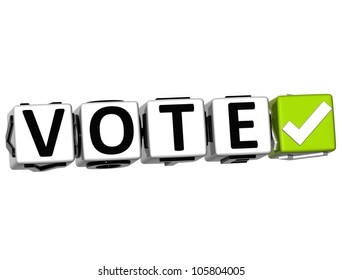 3D Vote Button Click Here Block Text Over White Background