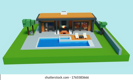 3d voxel illustration of a pool house