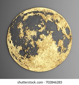 3d Wall Art Picture Modern Moon Gold