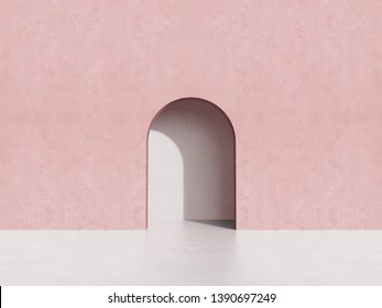 3D Wall Background, Pastel color, Pink and White, Arch, Fashion, Concrete texture. 3D Rendering