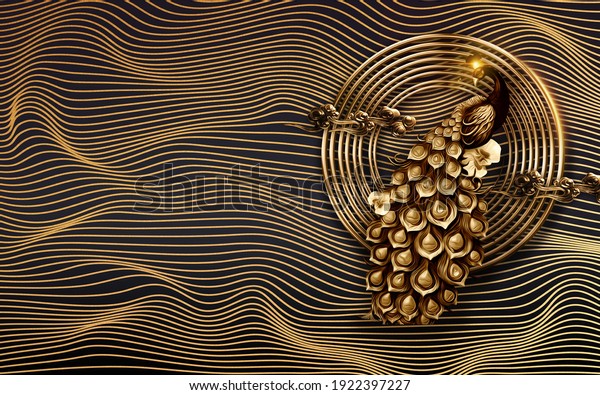 3d wall black gold peacock beautiful decorative interior wall art. 