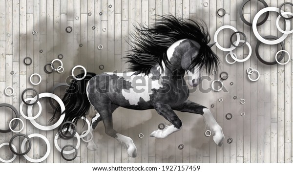 3d wall horse background interior design decorative