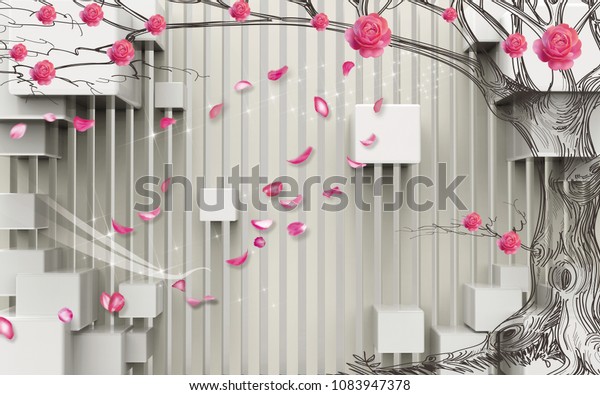3D wall with tree, one of the latest wallpaper designs. 