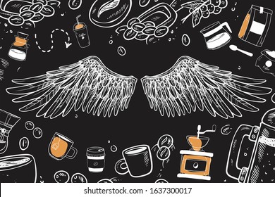 3D wallpaper Angel wings coffee background