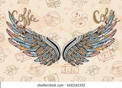 3D Wallpaper Angel Wings Formed From Coffee Background