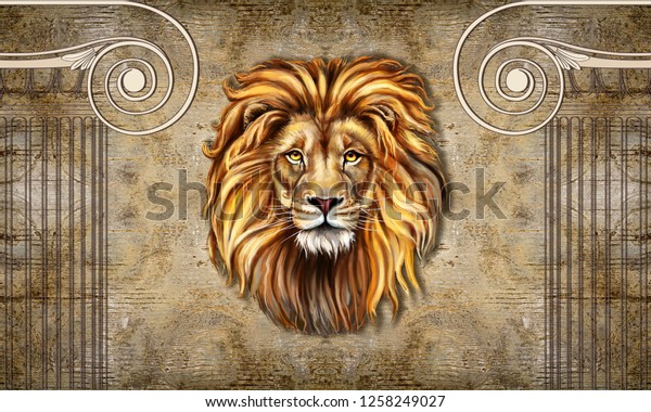 3d壁紙 意匠柱 獅子 のイラスト素材