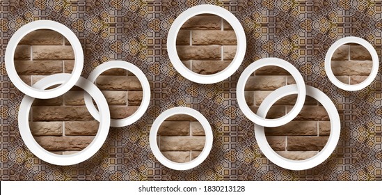 3D wallpaper background, High quality flower with circles rendering decorative mural wallpaper illustration, 3D flower Living room wallpaper.