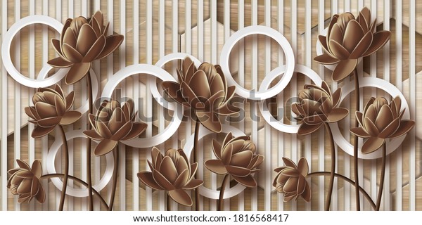 3D wallpaper background, High quality flower with circles rendering decorative mural illustration, 3D flower Living room wallpaper.