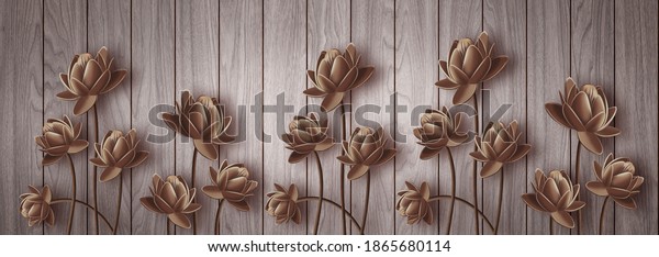 3D wallpaper background, Wooden High quality rendering decorative mural wallpaper illustration, 3D flower Living room wallpaper.