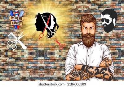 3d Wallpaper Barber Shop Saloon New Stock Illustration 2184058383