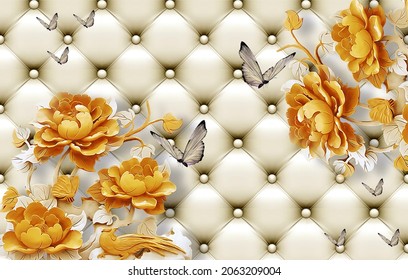 3D Wallpaper Beautiful Flower And Leather Base Background